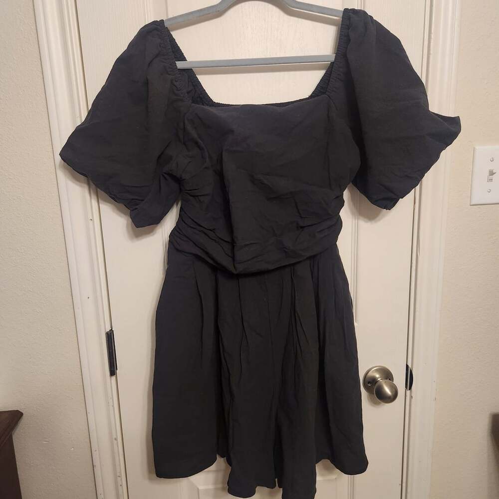 Black Cotton Shirred Puff Sleeve romper Size XL